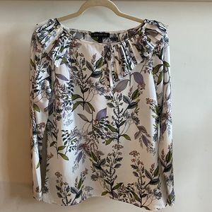 Banana Republic floral top, asymmetrical pleated neckline